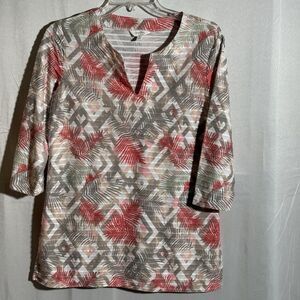 Coral Bay Women's Small Tropical Palm Print Top 3/4 Sleeve Casual Tunic Blouse